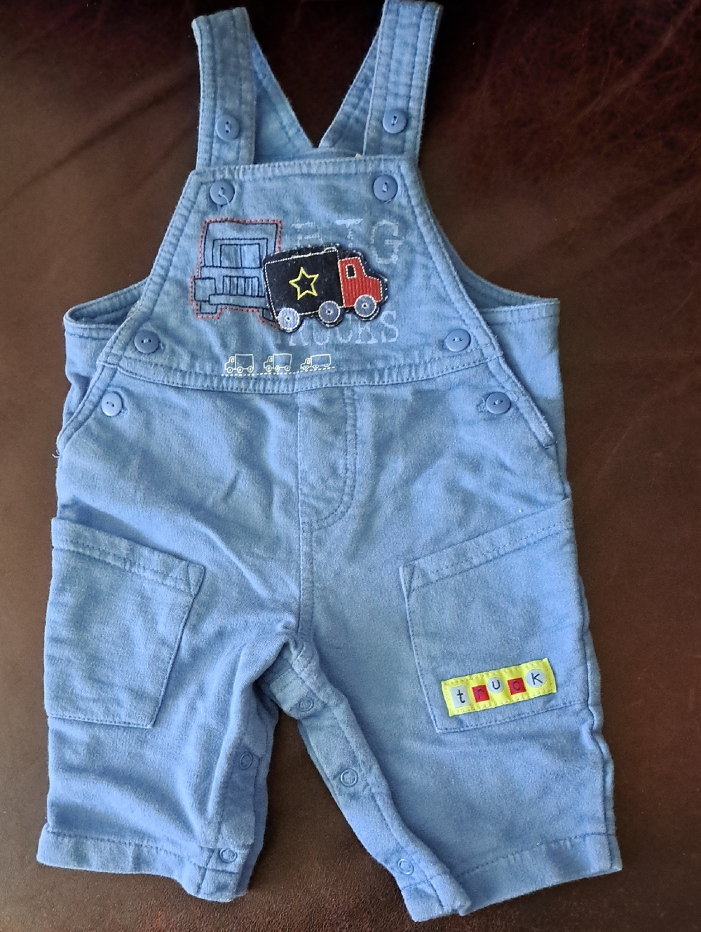 First Moments Light Blue Toddler Truck Embroidered Overalls